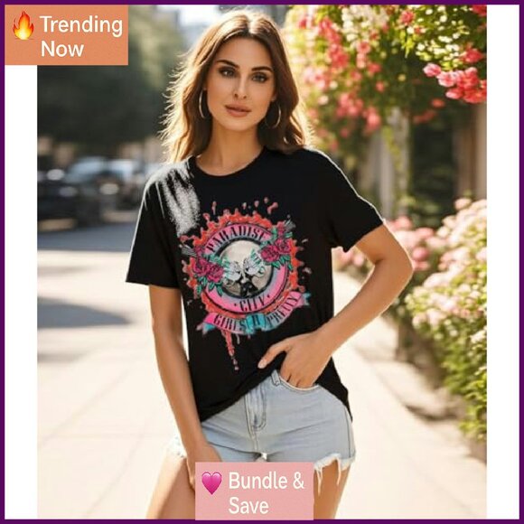 Vintage Rock Band Tee Women's Cotton Blend Graphic T-Shirt Casual Short Sleeve - Picture 4 of 7